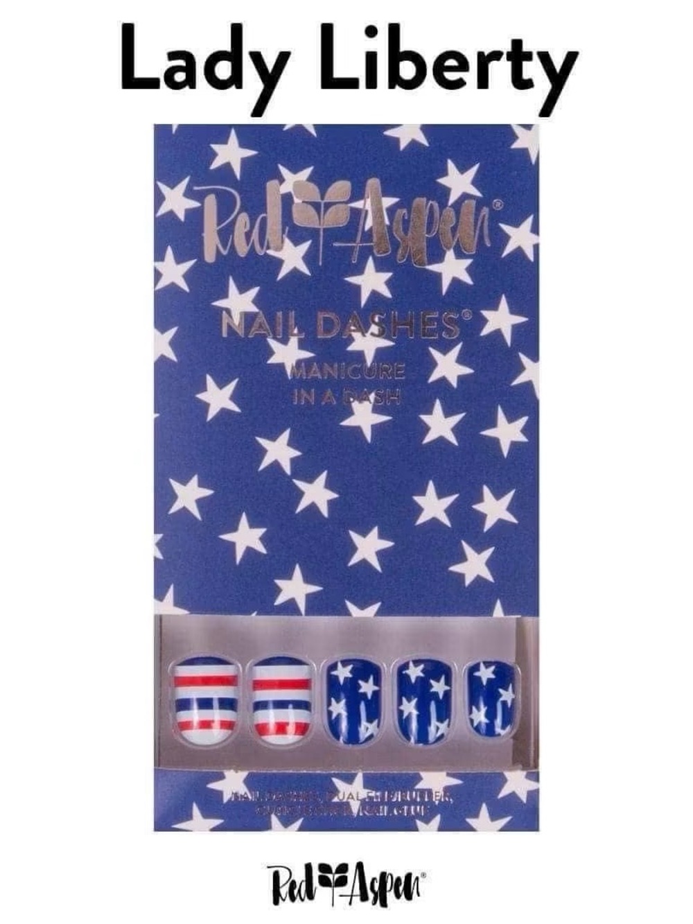 NIB Red Aspen Lady Liberty Press-On Nail Dashes